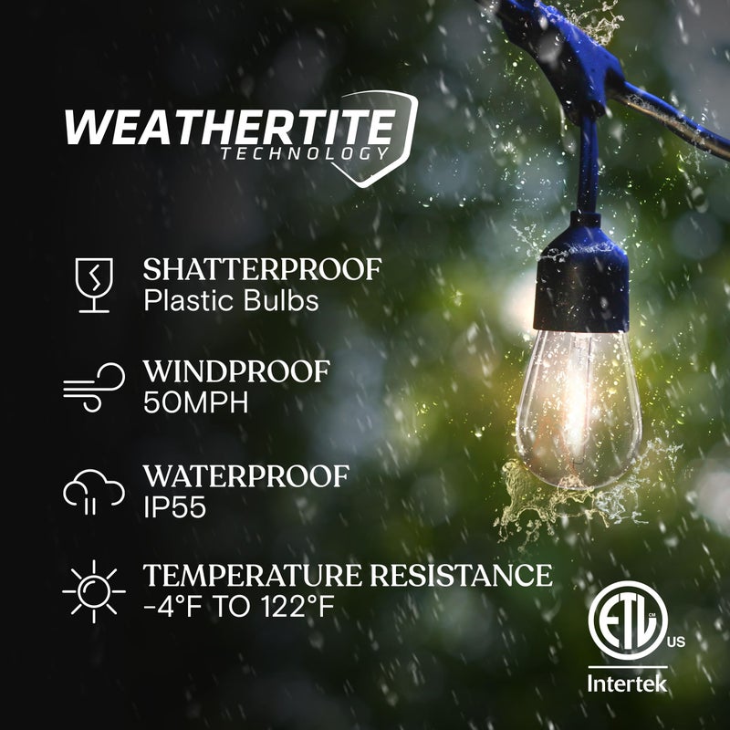 Brightech Ambience Pro 27 Ft Solar Powered Outdoor String Lights - Commercial Grade Waterproof Patio Lights with Edison Globes, Shatterproof LED String Lights for Patio - 2W, Warm White, 12 Bulbs - Image 2